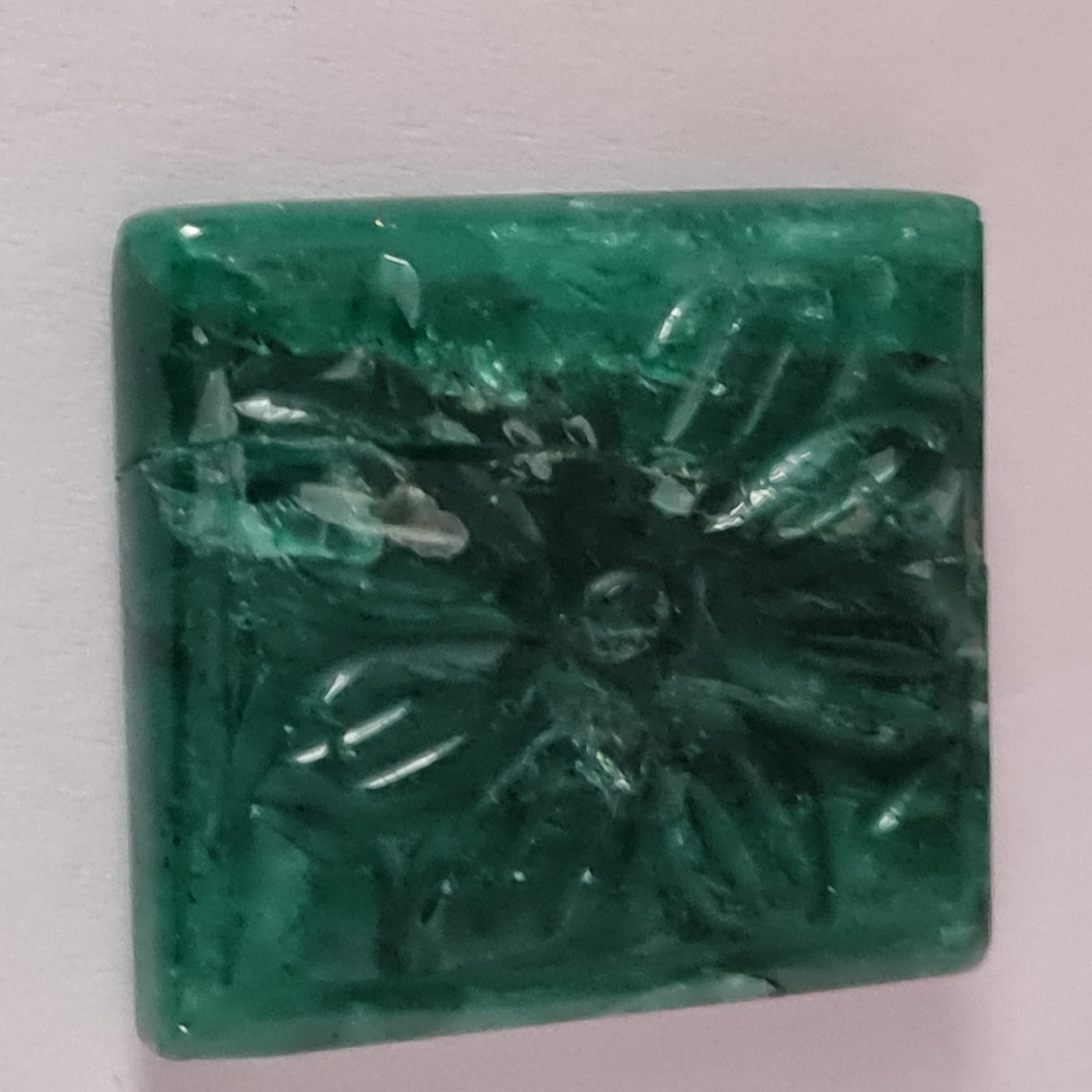 Rectangular Emerald Flower Sculpted - image 1